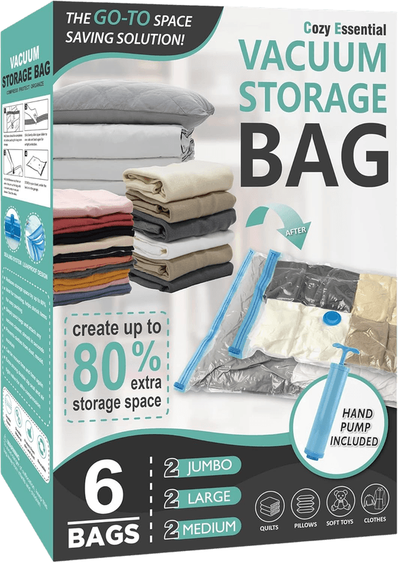 6 Pack Vacuum Storage Bags w/ Hand Pump